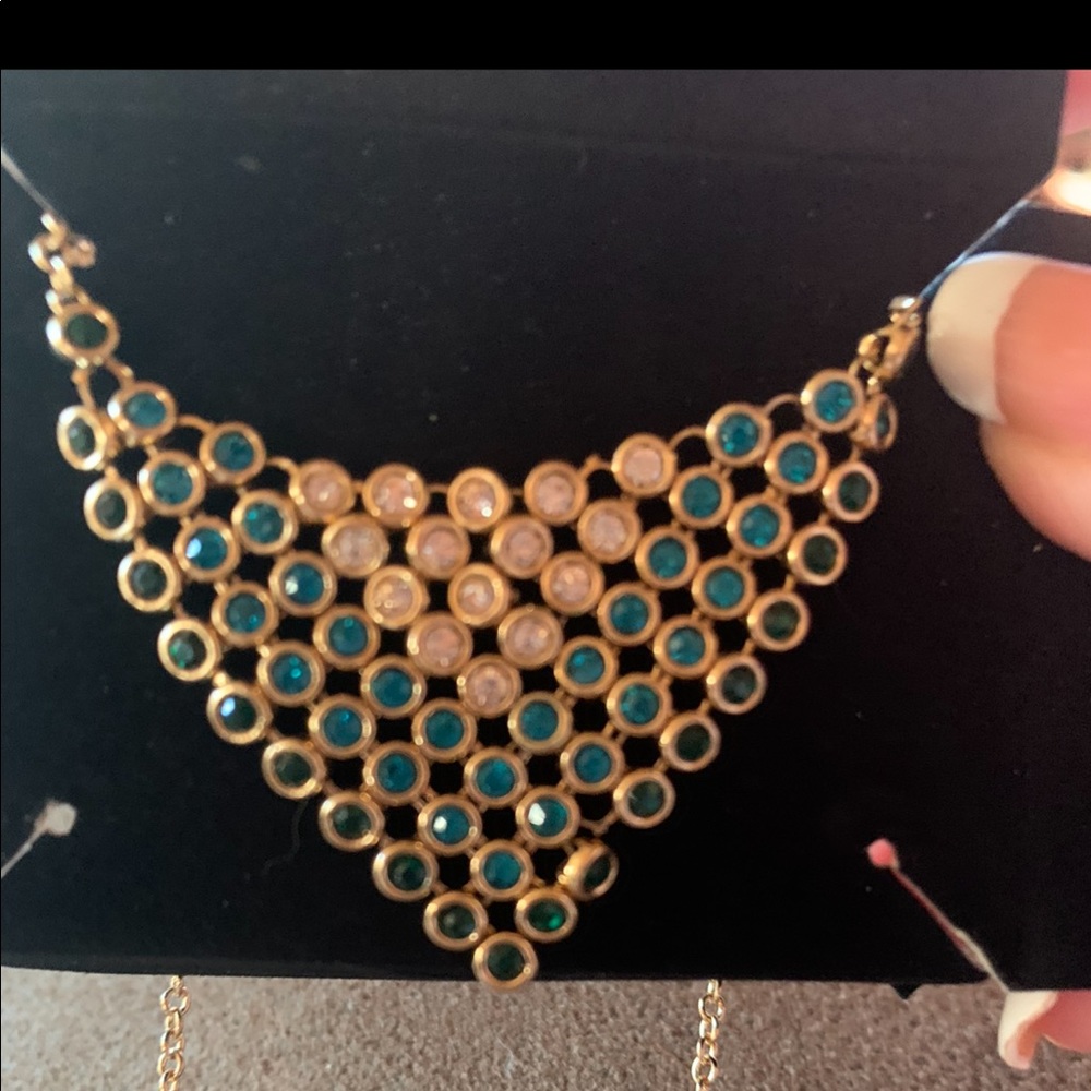 Colored Stone Necklace on Gold Toned Chain